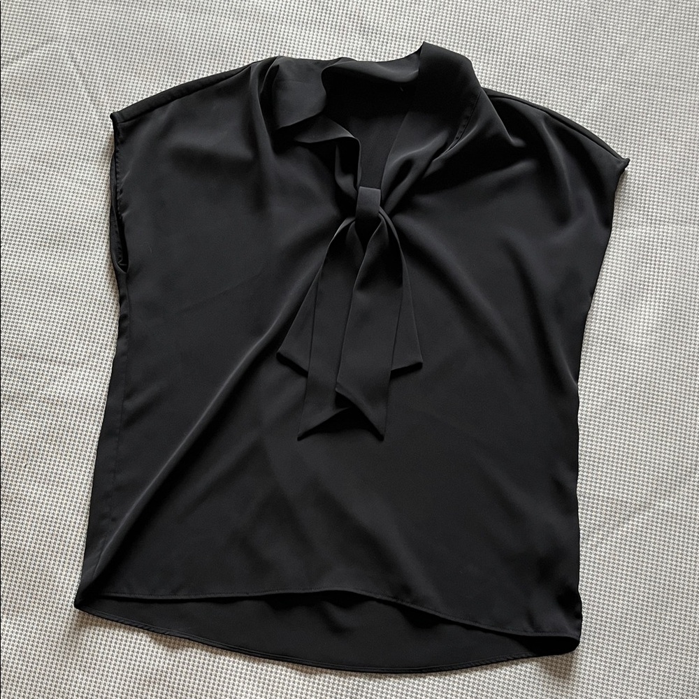 Black Tie-Neck Women's Top